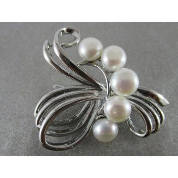 bow with pearls brooch-silver/white