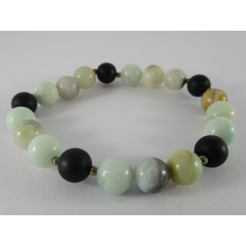 8mm amazonite with black lava & gold beads stretch	amazonite/blk/gold