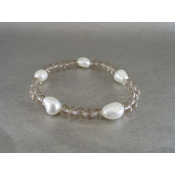 6mm crystal with 5 pearls, stretch-champange