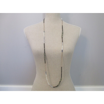 long mixed stone, pearl & crystal - spot agate/pearl/silver