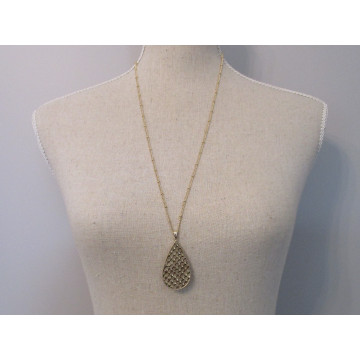 gold chain with tear drop leather pendant, snake skin-gold/taupe