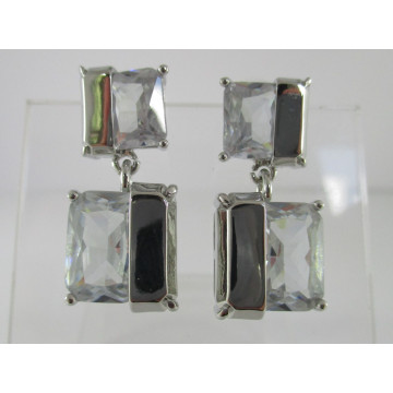 Contemporary silver/glass square drops-clear/silver
