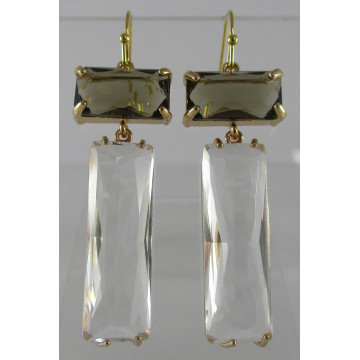 dble rectangle crystal drops-smokey/clear