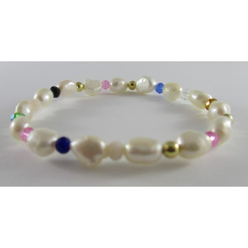 pearl with mixed crystal & tiny gold beads-white/multi