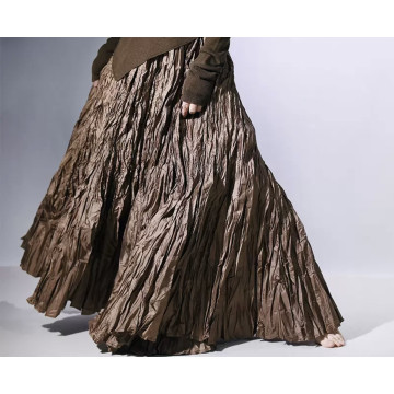 Crushed satin skirt-Chocolate