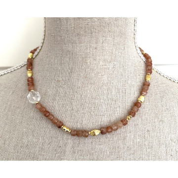 Sunstone with gold beads &...