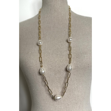 Gold chain & faux pearl,...