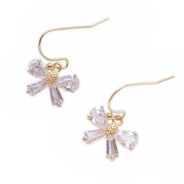 Crystal bow drops-Clear/gold