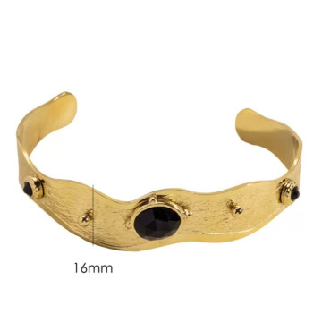 Curved edge cuff with stone...