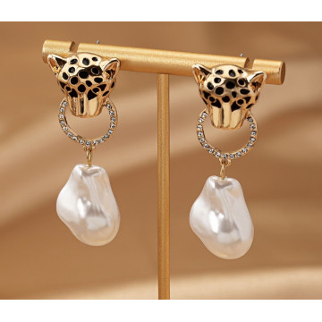 Leopard head stud with faux...