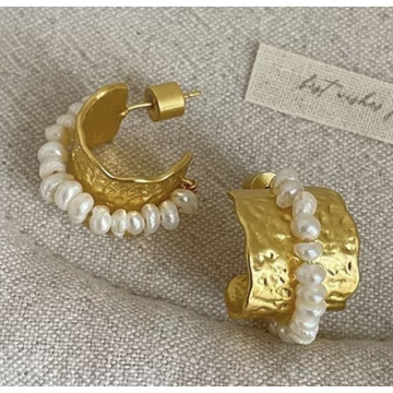 Hammered wide hoop with...